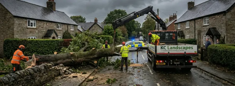 Fallen tree removal following storm damage in Cheshire